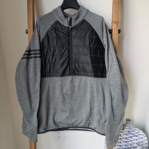 Adidas Men's Gray and Black Quarter-Zip Pullover Sweatshirt - Size M